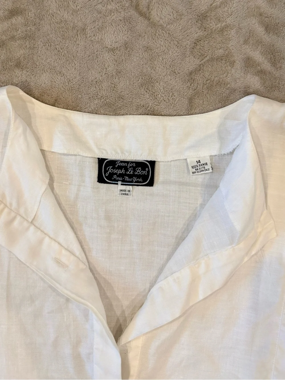 Vintage Jean for Joseph Le Bon White 100% Ramie Pleated Blouse Top Size 14